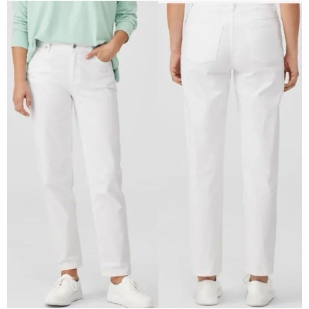 Eileen‎ Fisher Jeans Size 8 Organic Cotton Stretch  Denim White Skinny Mid Rise